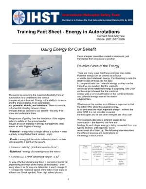 Training Fact Sheet - Energy in Autorotations Contact: Nick Mayhew Phone: (321) 567 0386 ______