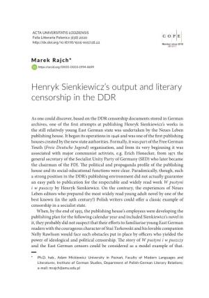 Henryk Sienkiewiczâ•Žs Output and Literary Censorship in The
