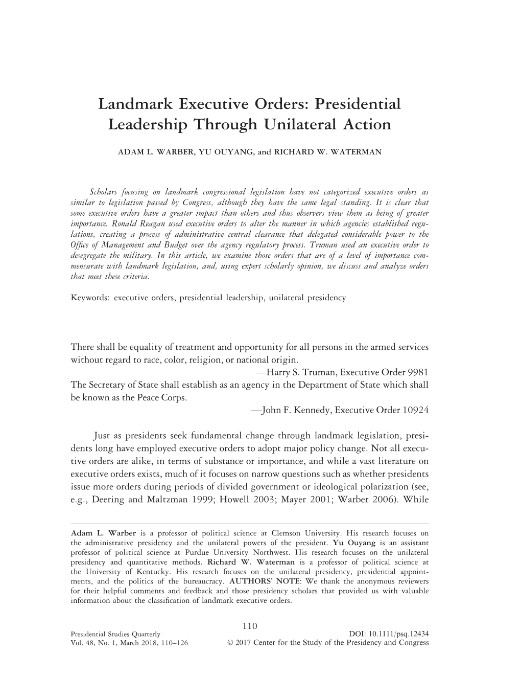 Landmark Executive Orders: Presidential Leadership Through Unilateral Action