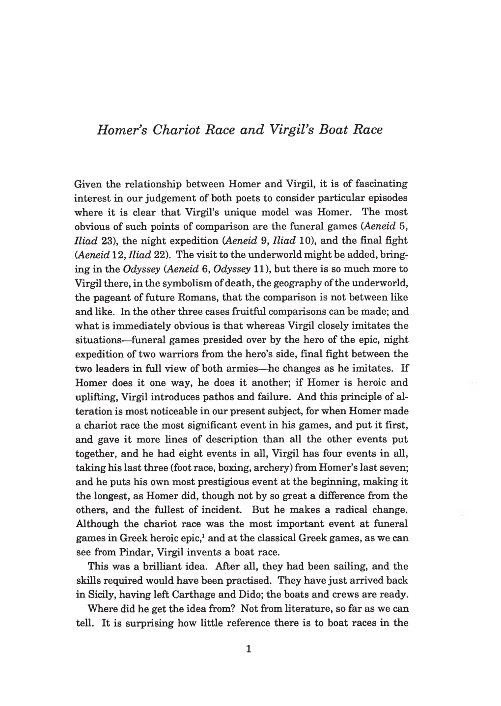 Homer's Chariot Race and Virgil's Boat Race