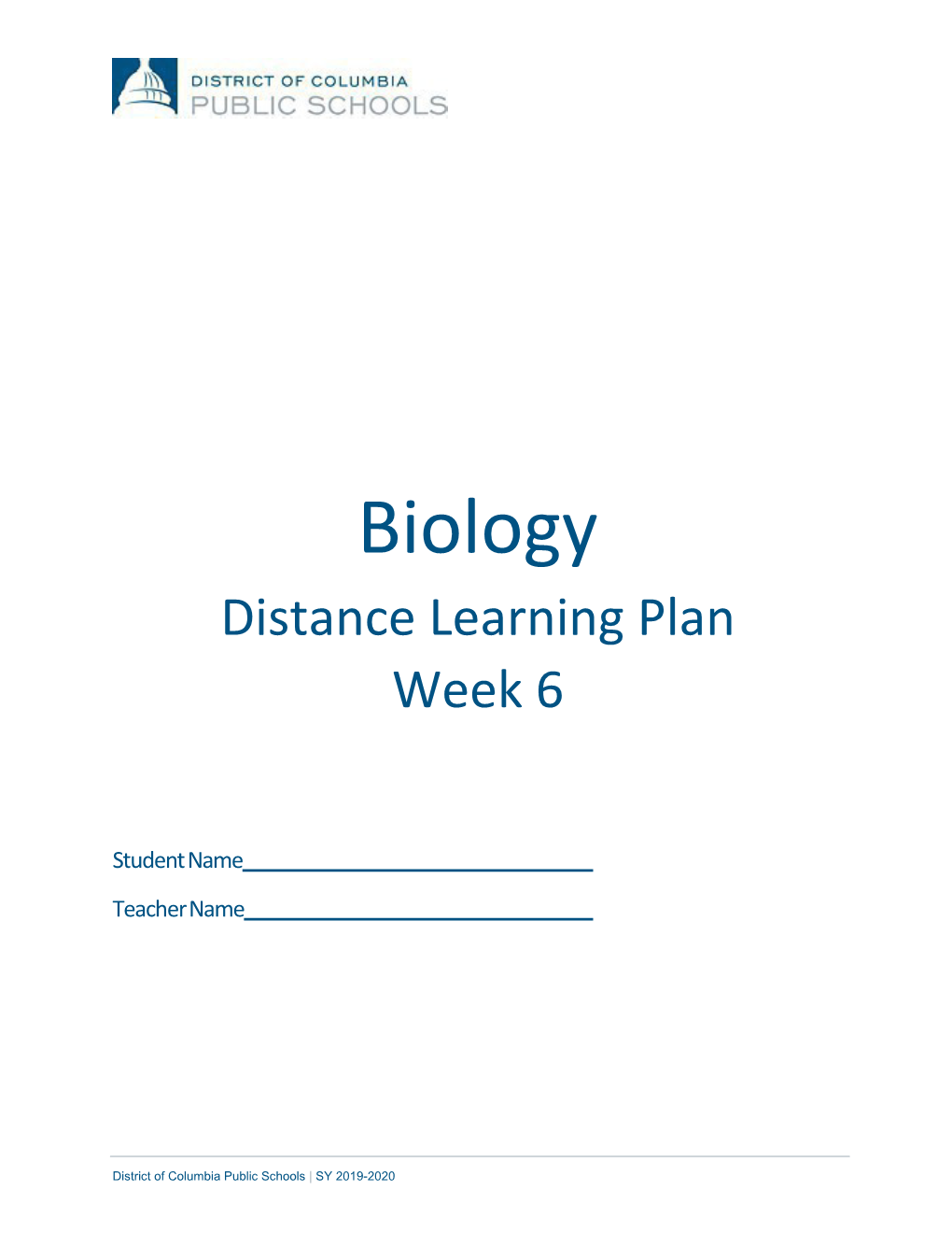 Biology Distance Learning Plan Week 6