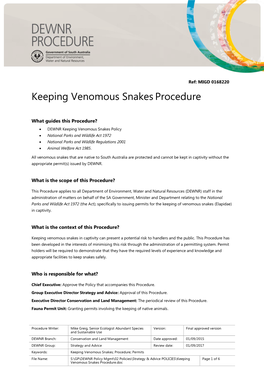 Keeping Venomous Snakes Procedure