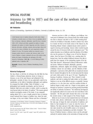 Avicenna (AD 980 to 1037) and the Care of the Newborn Infant and Breastfeeding