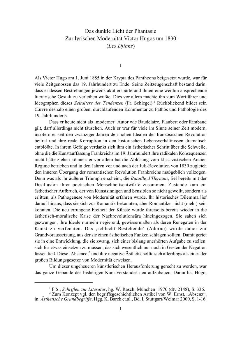 Zur Lyrischen Modernität Victor Hugos Um 1830 - (Les Djinns)