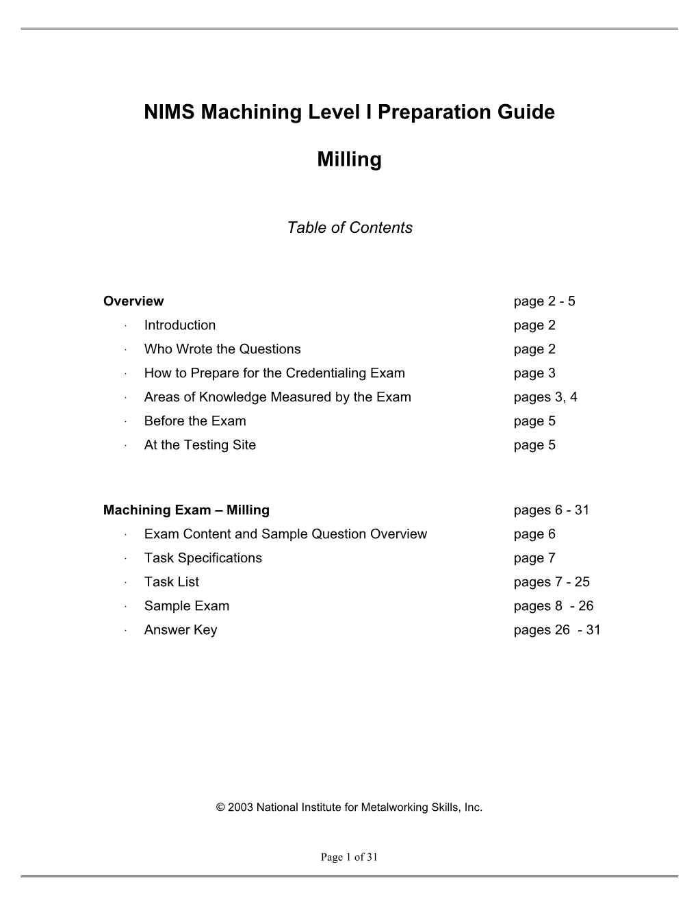 NIMS Machining Level I Preparation Guide Milling