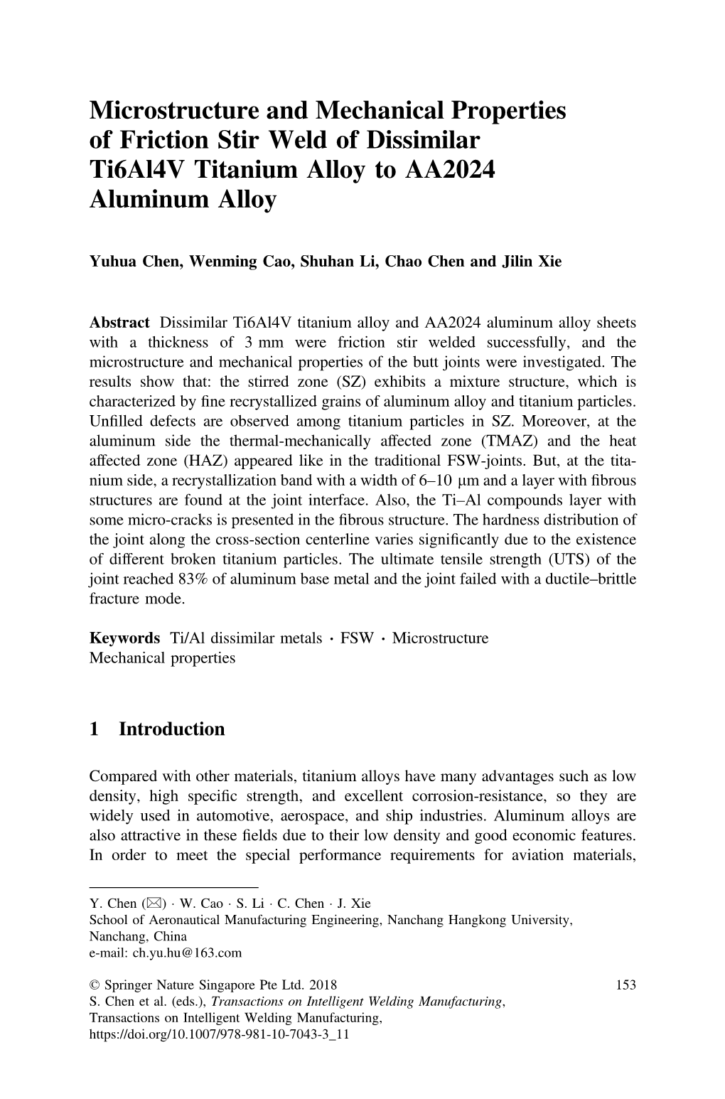 Microstructure and Mechanical Properties of Friction Stir Weld of Dissimilar Ti6al4v Titanium Alloy to AA2024 Aluminum Alloy