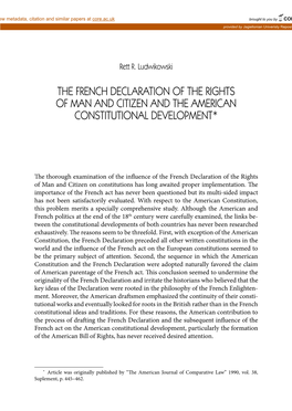 The French Declaration of the Rights of Man and Citizen and the American Constitutional Development*