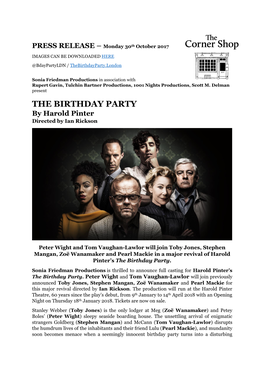 THE BIRTHDAY PARTY by Harold Pinter Directed by Ian Rickson