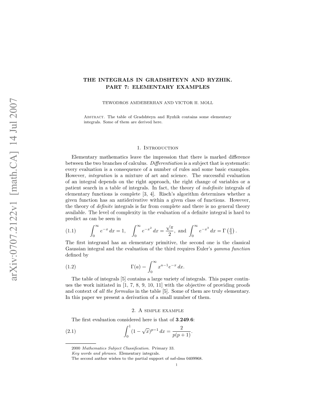 The Integrals in Gradshteyn and Ryzhik. Part 7: Elementary Examples