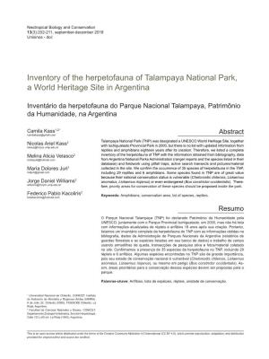 Inventory of the Herpetofauna of Talampaya National Park, a World Heritage Site in Argentina