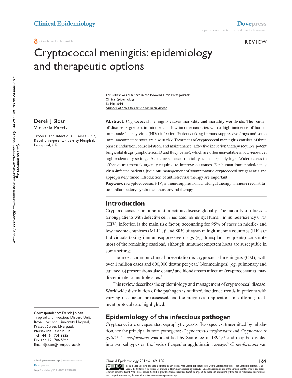 Cryptococcal Meningitis: Epidemiology and Therapeutic Options