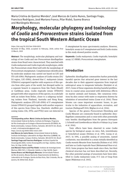 Morphology, Molecular Phylogeny and Toxinology of Coolia And
