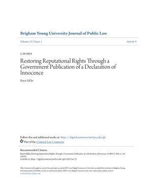Restoring Reputational Rights Through a Government Publication of a Declaration of Innocence Brent Miller