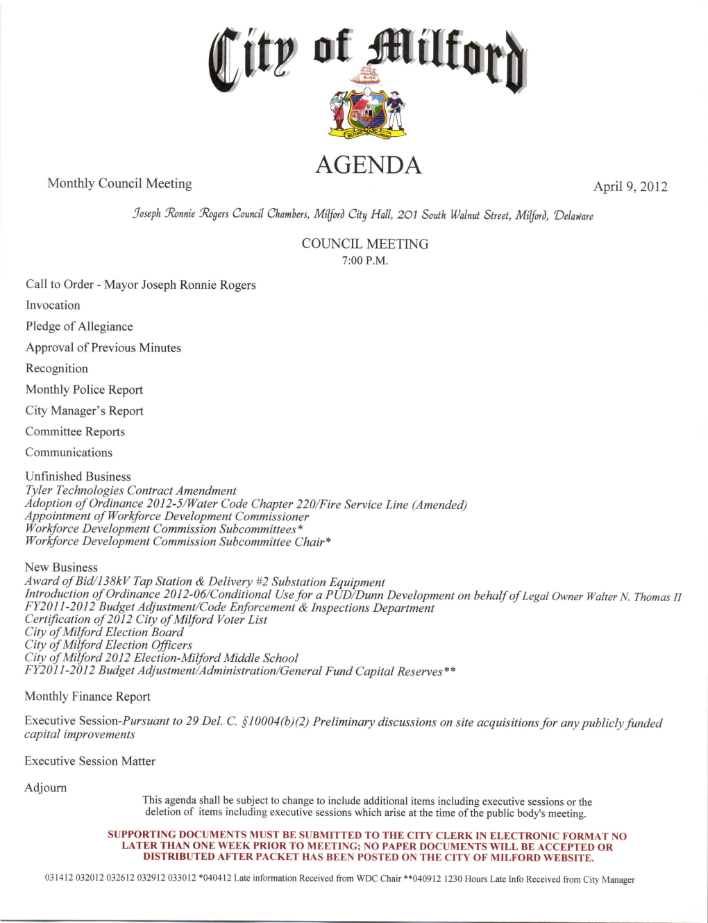 AGENDA Monthly Council Meeting Apri1 9,2012