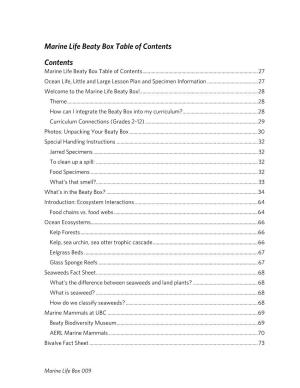 Marine Life Beaty Box Table of Contents Contents