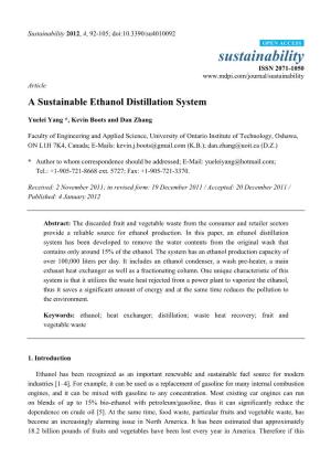 A Sustainable Ethanol Distillation System