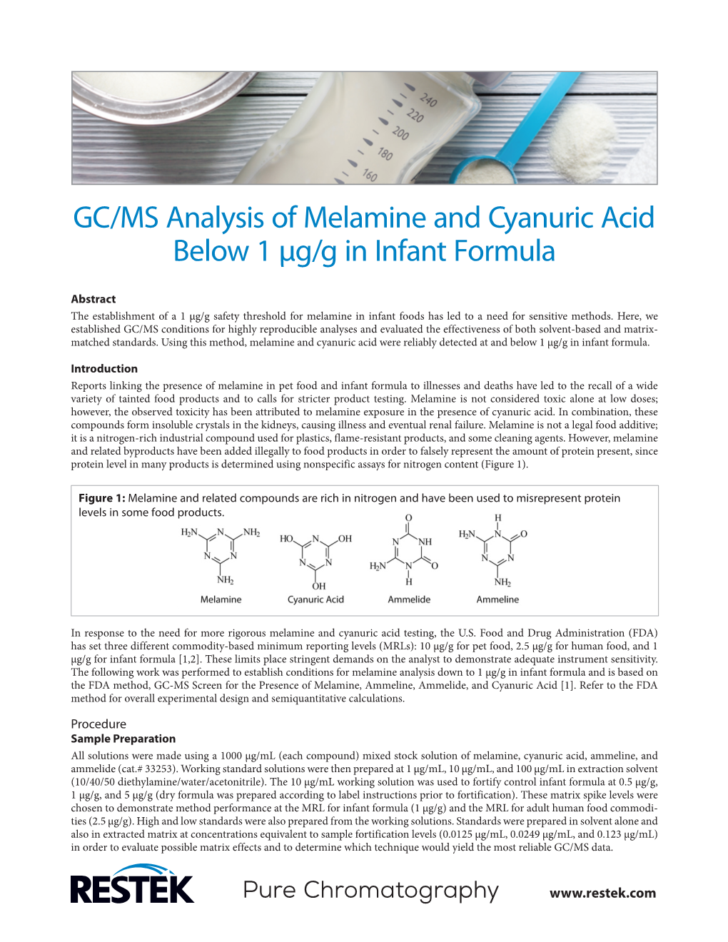 GC/MS Analysis of Melamine and Cyanuric Acid Below 1Μg/G in Infant