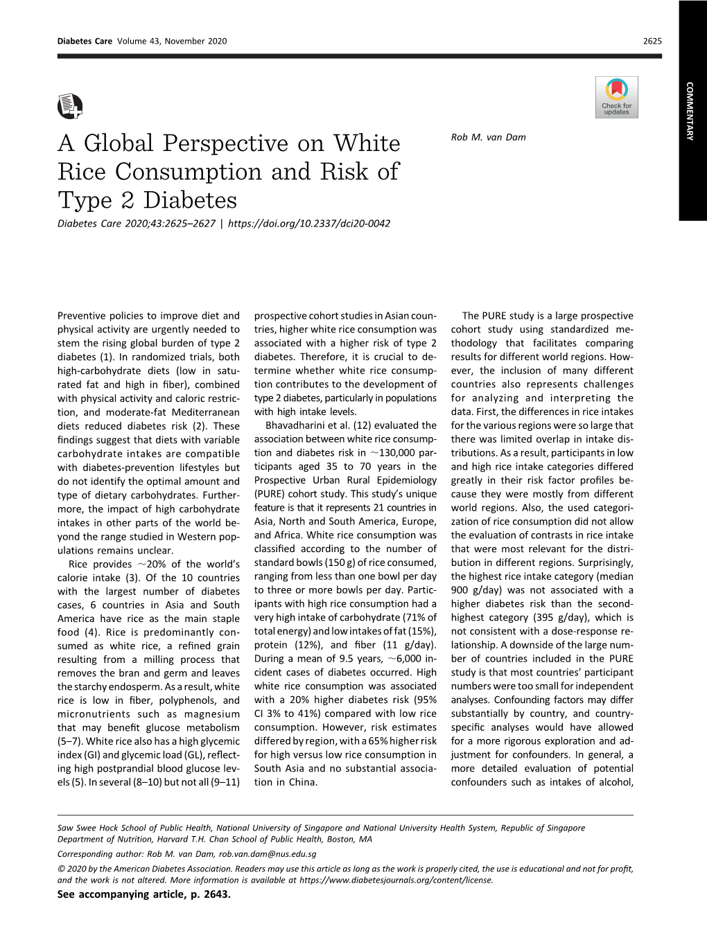 A Global Perspective on White Rice Consumption and Risk of Type 2