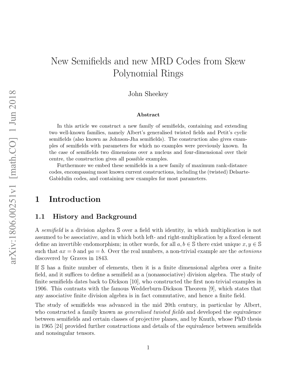 New Semifields and New MRD Codes from Skew Polynomial Rings