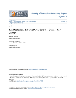 Two Mechanisms to Derive Partial Control Â•Fl Evidence from German