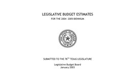 Legislative Budget Estimates for the 2004