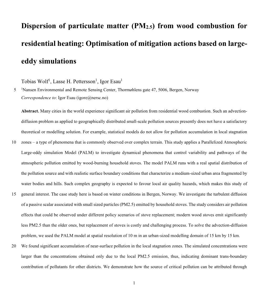 (PM2.5) from Wood Combustion for Residential Heating