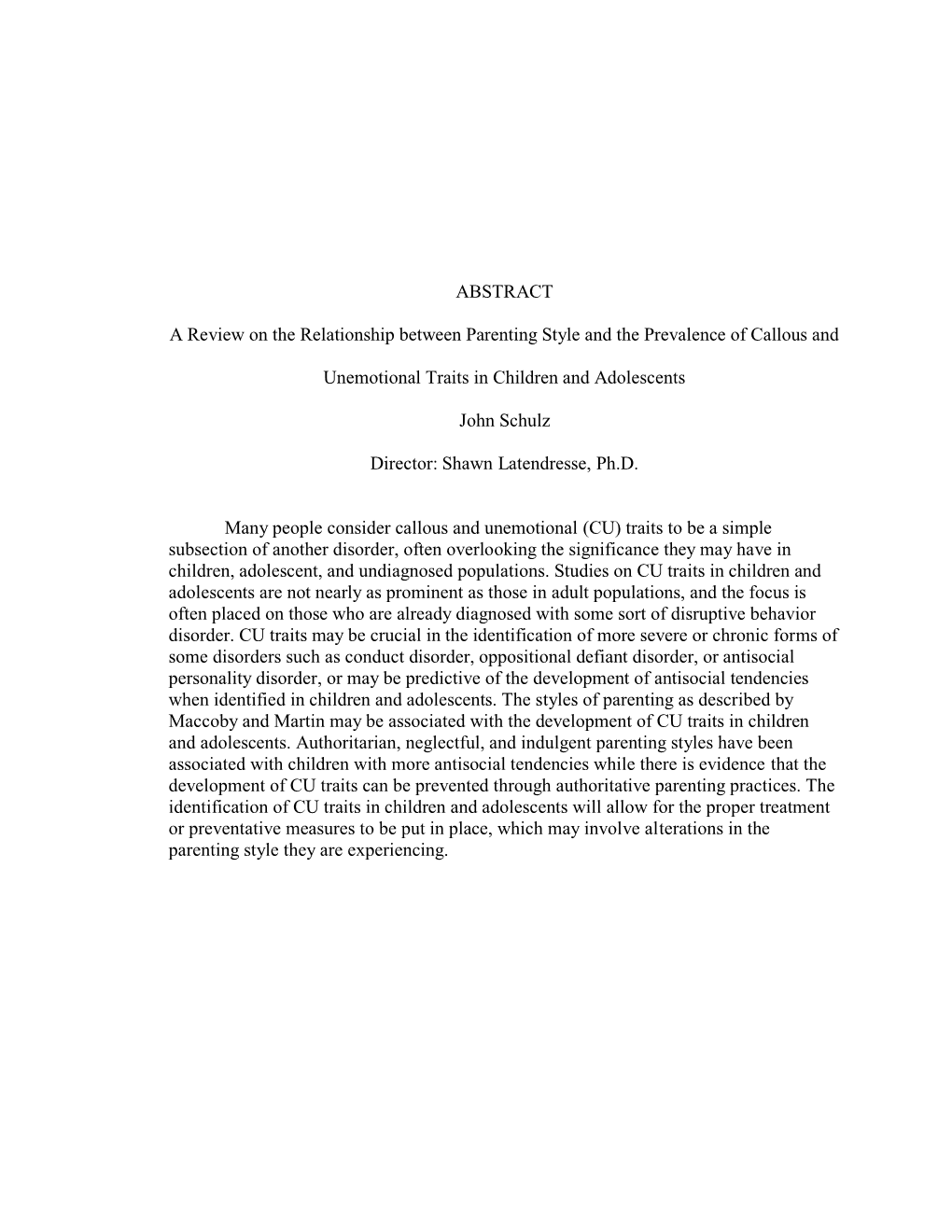 ABSTRACT a Review on the Relationship Between Parenting