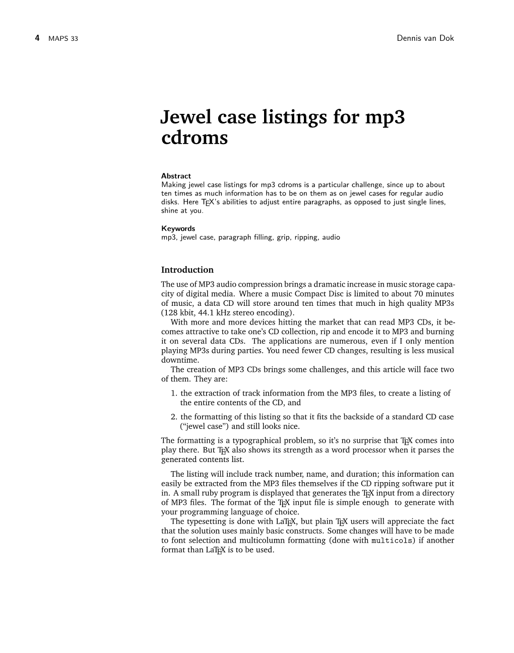 Jewel Case Listings for Mp3 Cdroms