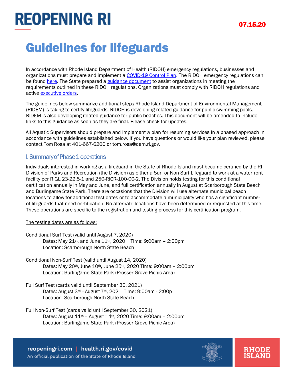 Guidelines for Lifeguards