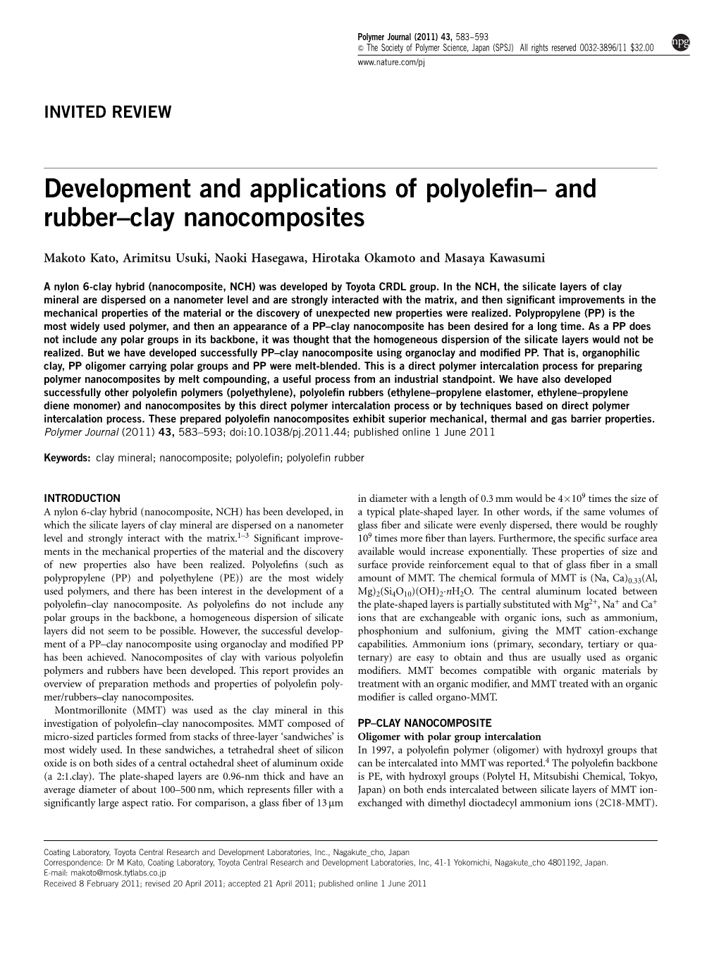 Development and Applications of Polyolefin–And Rubber–Clay Nanocomposites