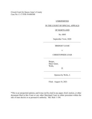 Circuit Court for Queen Anne's County Case No. C-17-FM-19-000300 UNREPORTED in the COURT of SPECIAL APPEALS of MARYLAND No. 08