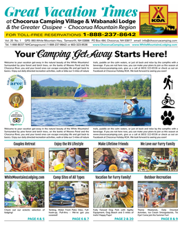 Great Vacation Times at Chocorua Camping Village & Wabanaki Lodge & the Greater Ossipee - Chocorua Mountain Region for Toll-Free Reservations 1-888-237-8642 Vol