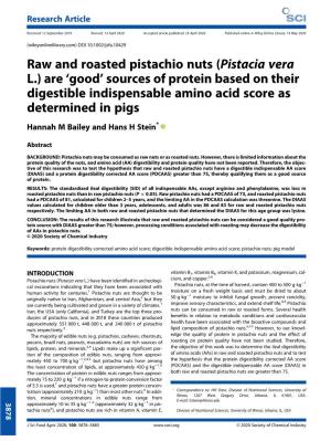 Raw and Roasted Pistachio Nuts (Pistacia Vera L.) Are ‘Good’ Sources of Protein Based on Their Digestible Indispensable Amino Acid Score As Determined in Pigs