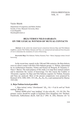 Beja Versus Nilo-Saharan: on the Lexical Witness of Mutual Contacts