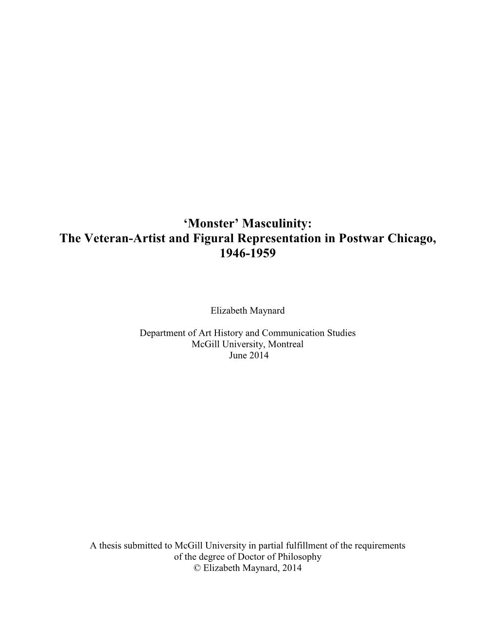 Masculinity: the Veteran-Artist and Figural Representation in Postwar Chicago, 1946-1959