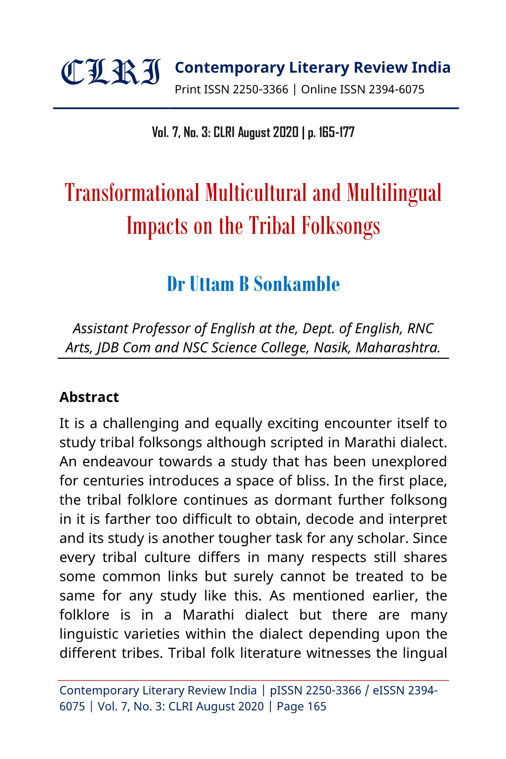 Transformational Multicultural and Multilingual Impacts on the Tribal Folksongs