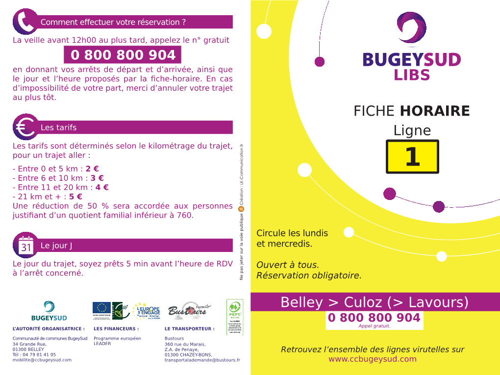 FICHE HORAIRE Ligne Belley &gt; Culoz