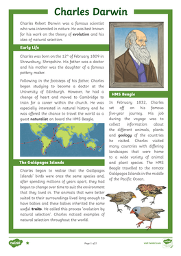 Charles Darwin Charles Robert Darwin Was a Famous Scientist Who Was Interested in Nature