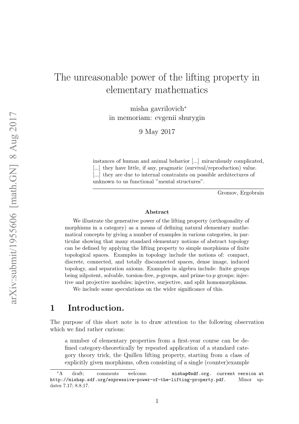 8 Aug 2017 the Unreasonable Power of the Lifting Property in Elementary Mathematics