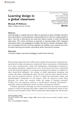 Learning Design in a Global Classroom