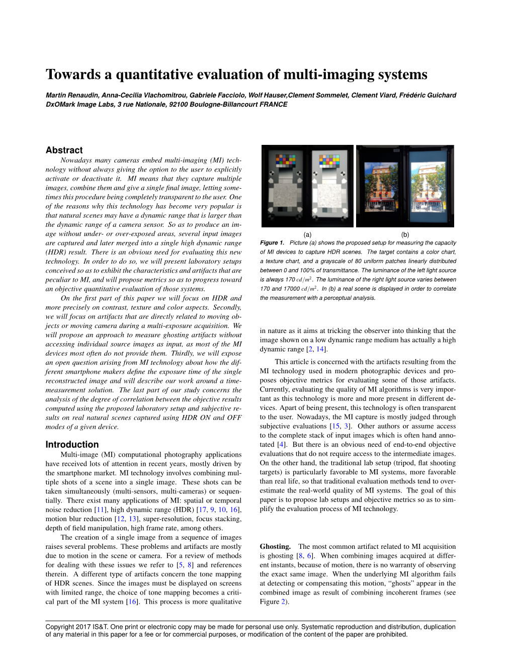 Towards a Quantitative Evaluation of Multi-Imaging Systems