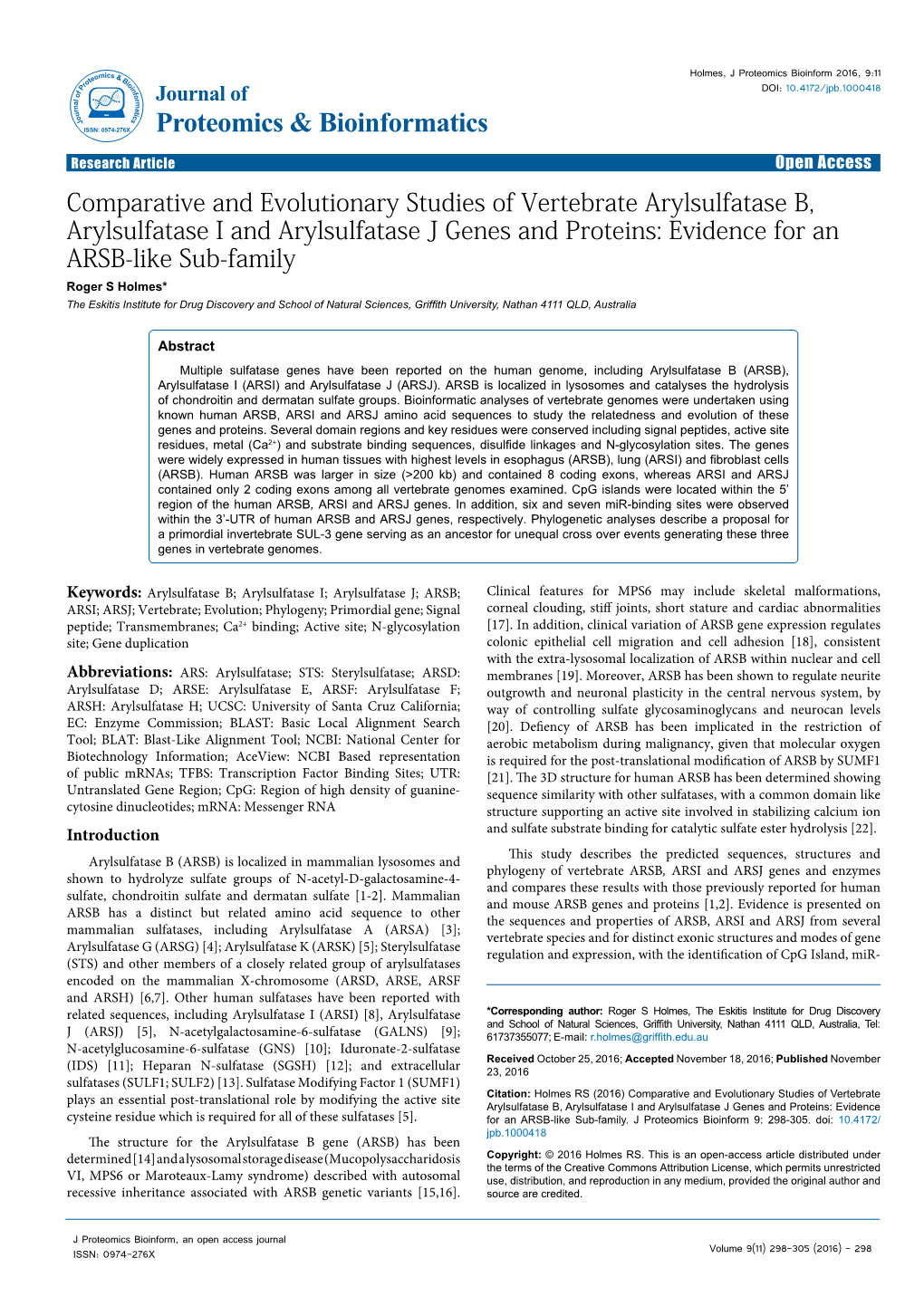 Comparative and Evolutionary Studies of Vertebrate Arylsulfatase B