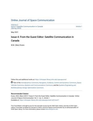 From the Guest Editor: Satellite Communication in Canada