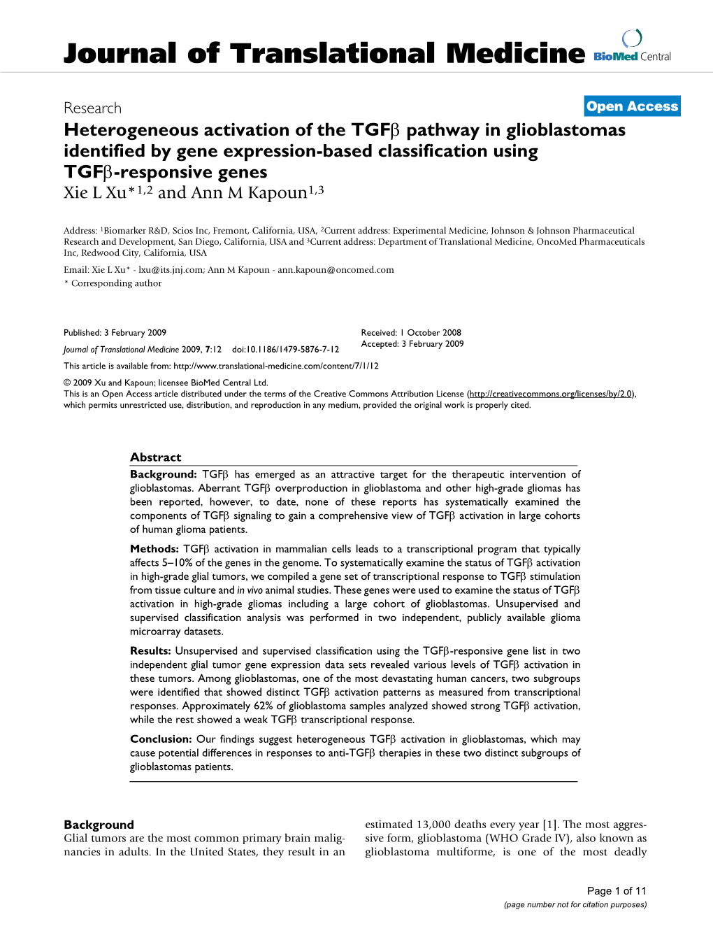 Journal of Translational Medicine Biomed Central