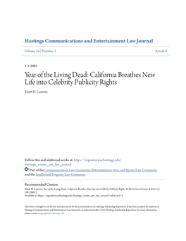 Year of the Living Dead: California Breathes New Life Into Celebrity Publicity Rights Rhett H