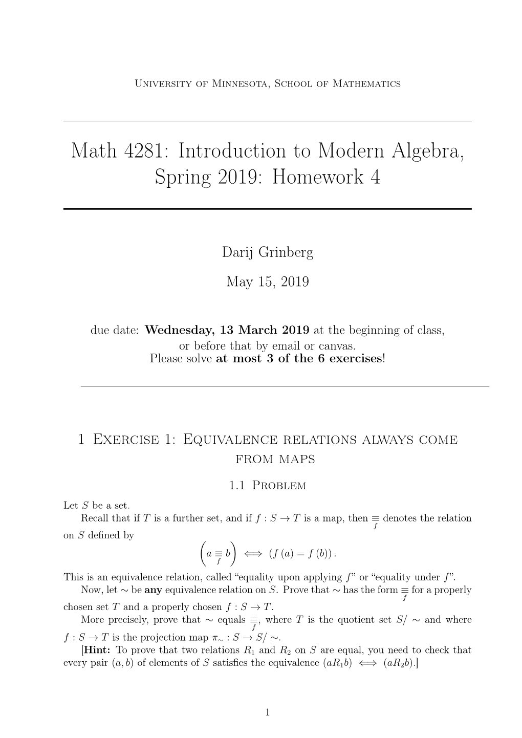 Math 4281: Introduction to Modern Algebra, Spring 2019: Homework 4