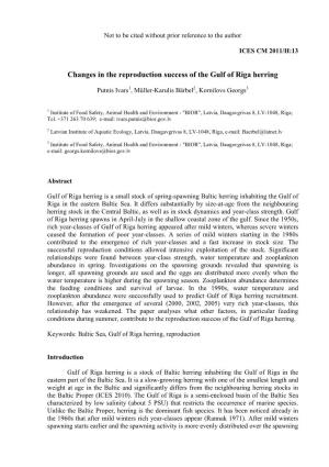Changes in the Reproduction Success of the Gulf of Riga Herring. ICES CM