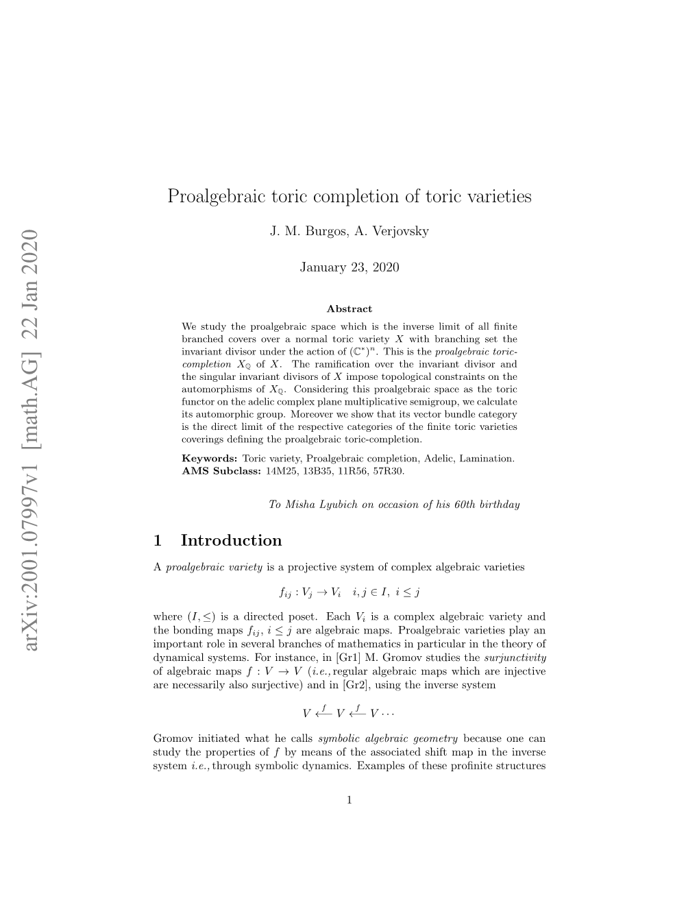 Proalgebraic Toric Completion of Toric Varieties