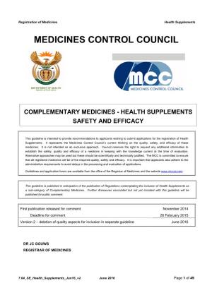 Complementary Medicines - Health Supplements Safety and Efficacy