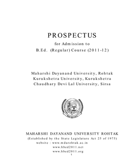 PROSPECTUS for Admission to B.Ed
